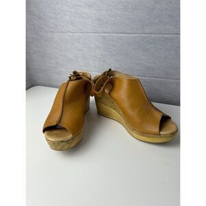 LAOCOONTE Julianne Tan Sling‎ Back Leather Platform Wedge Casual Sandals Size 10